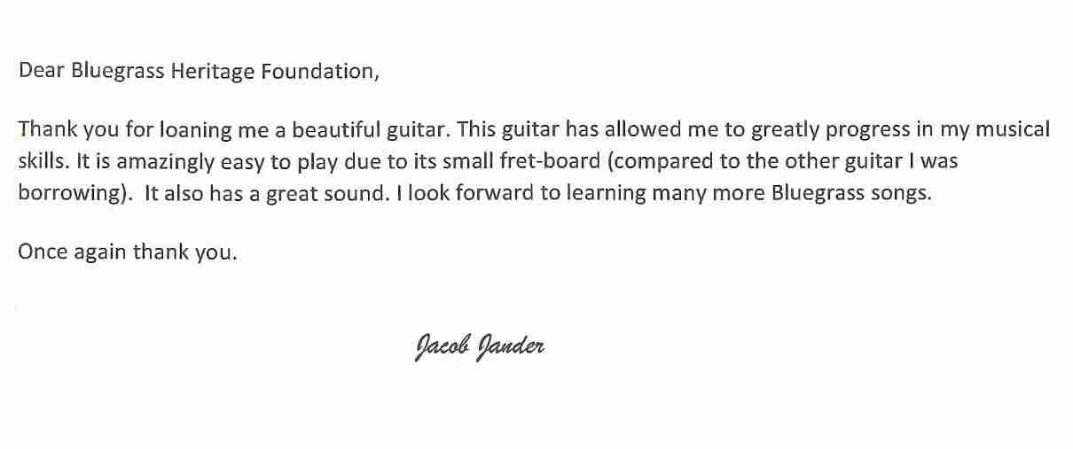 Jacob Jander thank-you note