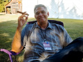 Steve Huber prepares for his set, Bloomin' 2021 (Kirsten White)