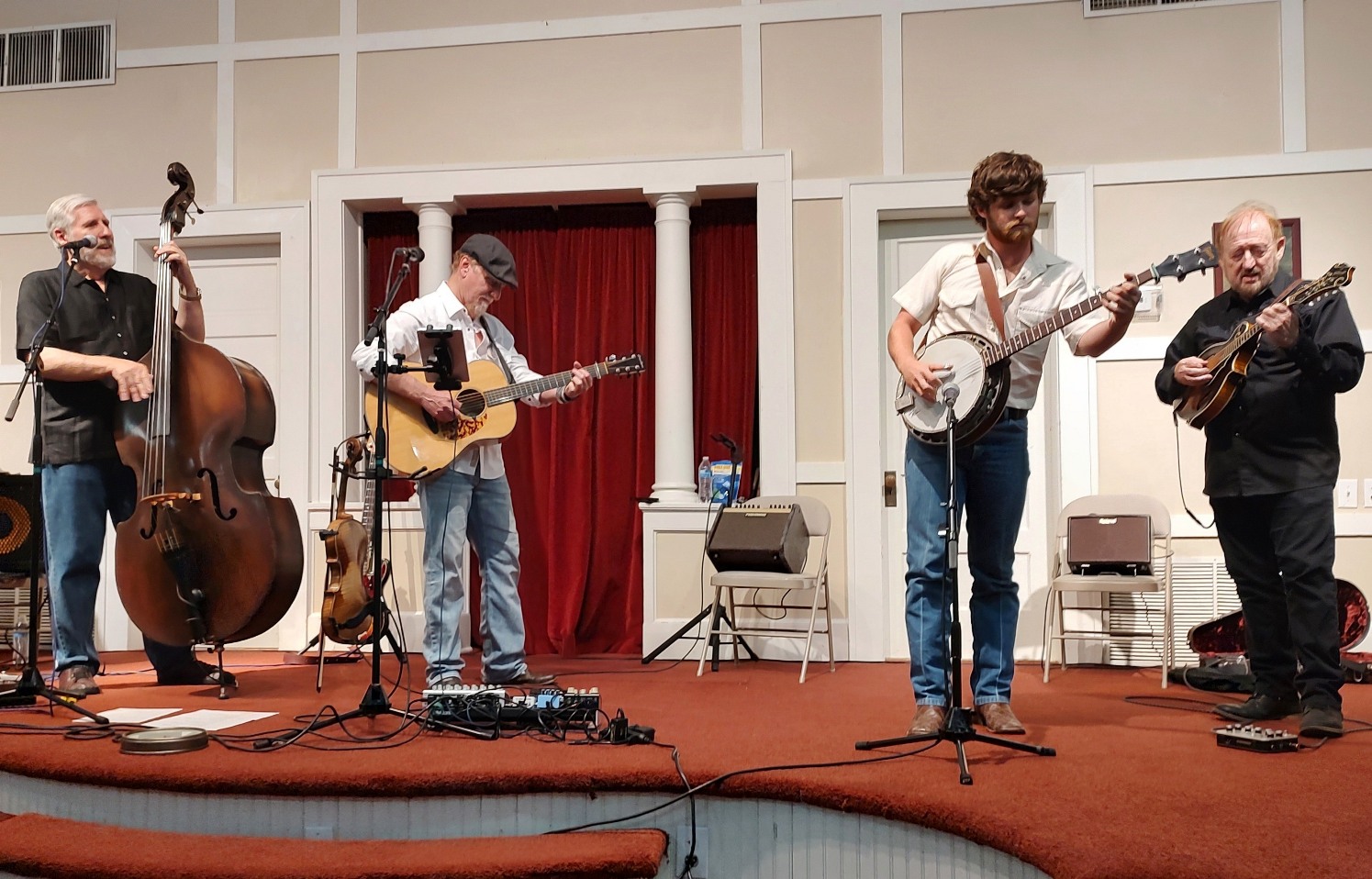 Dennis Parker, Alan Tompkins, Gerald Jones, & Riley Gilbreath at Allen Heritage Village 10-4-2025 (by Julie Tompkins)