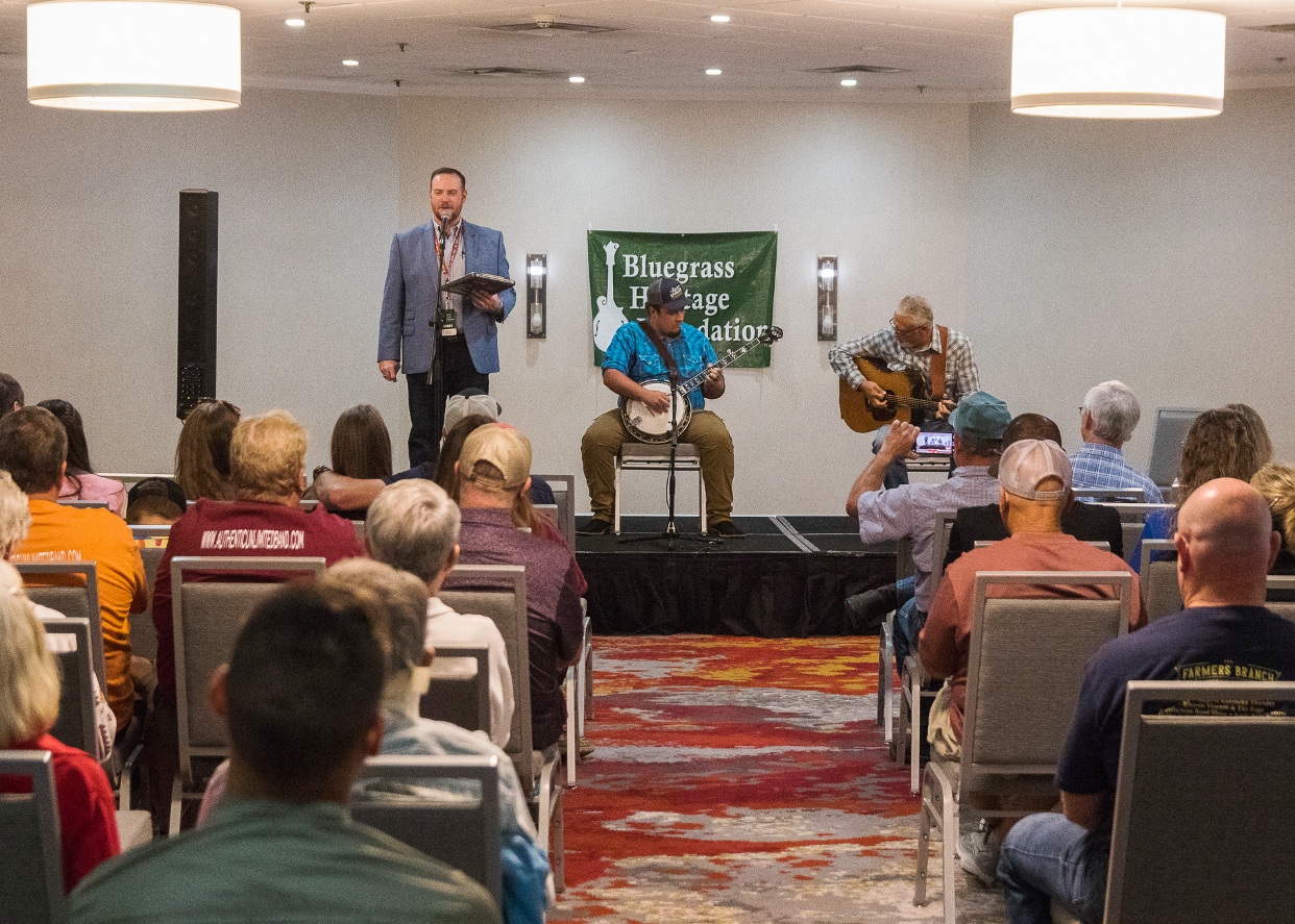 2025 Texas Banjo Championship contestant Kalip Cole in competition (by Nate Dalzell)