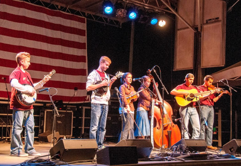 First Class Bluegrass Band onstage at Farmers Branch 2013 - with Genzels and Smith (photo by TomBarber)