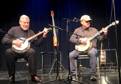 Alan Tompkins & Gerald Jones "At the Very Least" banjo brothers in McKinney Texas Nov 13 2021 (by Kitty Antonsen)