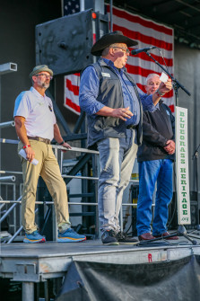 Farmers Branch Mayor Terry Lynne with Councilmen Richard Jackson and David Reid at Bloomin Bluegrass 2024 (by Randy Watkins)