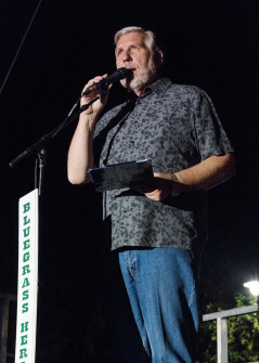 MC Alan Tompkins at Bloomin Bluegrass 2024 (by Nate Dalzell)