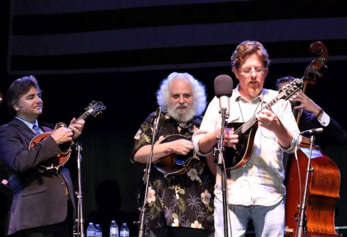 Ronnie McCoury, David Grisman, and Tim O'Brien at Bloomin' Bluegrass Festival 2016. Photo by Nathaniel Dalzell.