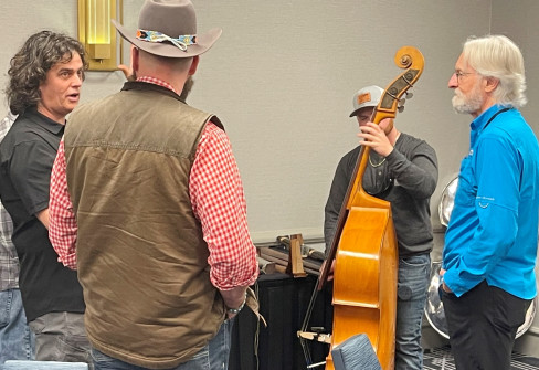 James Condino, Jasper Lorentzen, unnamed bass player, and Lenny Nichols at Great American Vintage BassFest 2024