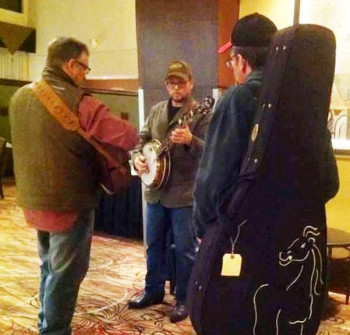 Ron Block and Kenny Thacker jamming in the lobby at Lone Star Fest 2015. Photo by Danny Logan.