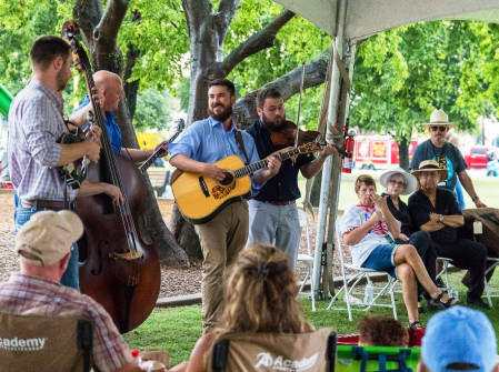 Breaking Grass acoustic set at Wylie Jubilee 2019.  Photo by Nate Dalzell.