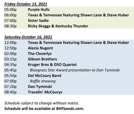 Bloomin' Bluegrass 2021 Main Stage Schedule